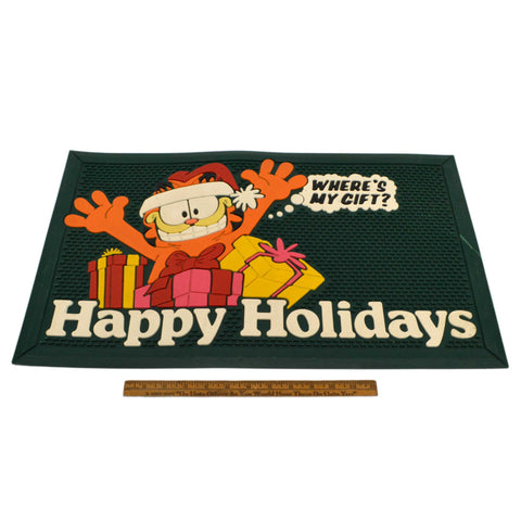 Vintage GARFIELD CHRISTMAS DOOR MAT "HAPPY HOLIDAYS...WHERE'S MY GIFT" c.1978