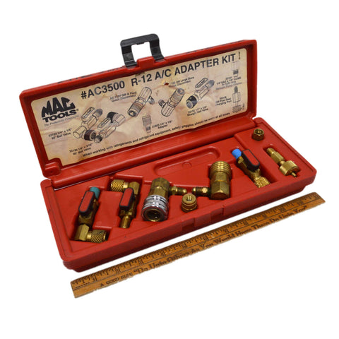 Briefly Used MAC TOOLS "PRO-SET R-12 A/C ADAPTER KIT" #AC3500 Complete in Case