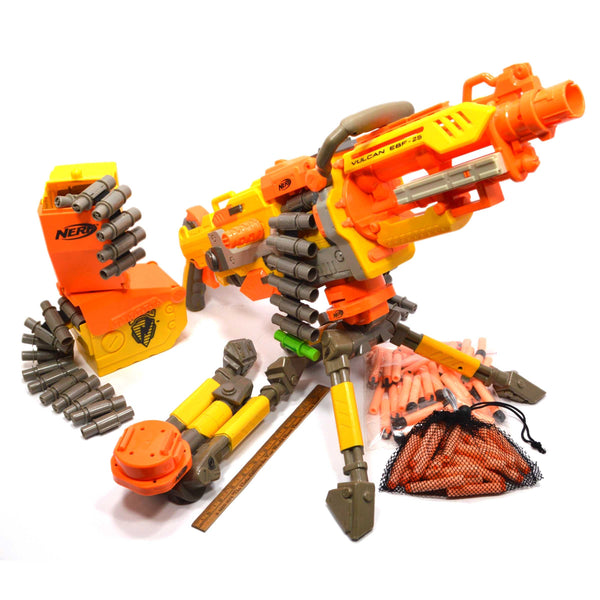 Tested NERF LOT; VULCAN EBF-25 *Manual Fires Only* 3-AMMO BELTS Cases TRIPODS ++