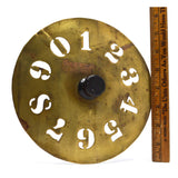 Antique BRASS NUMBERS STENCIL Hardwood Knob 7.5" DIAMETER #'s 0-9 Primitive Tool