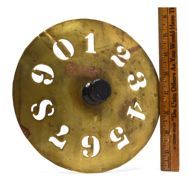 Antique BRASS NUMBERS STENCIL Hardwood Knob 7.5" DIAMETER #'s 0-9 Primitive Tool