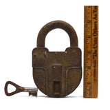 Antique BIG 5" IRON PADLOCK w/ Keyhole Cover/Door & WORKING KEY Unbranded RARE!