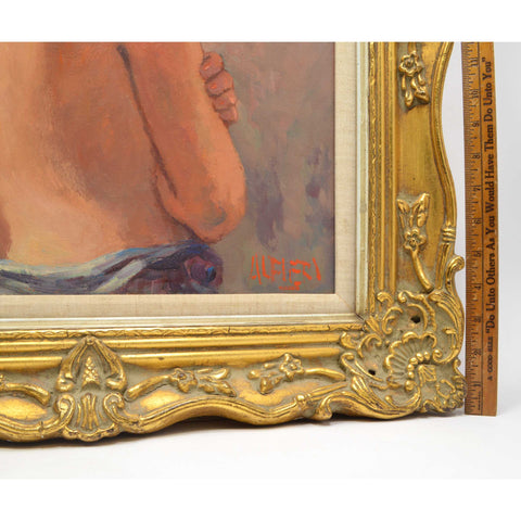 Original Art OIL ON PAINTING Vintage SIGNED "ALFIERI" Head Scarf NUDE BACK WOMAN