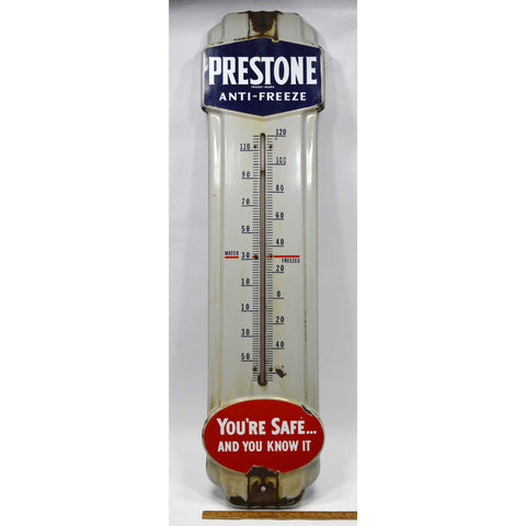 Vintage ADVERTISING WALL THERMOMETER "PRESTONE ANTI-FREEZE" Porcelain Over Steel