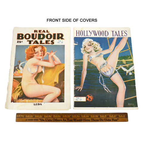 Vintage NUDE MAGAZINE & BOOK LOT 'Real Boudoir' & 'Hollywood Tales' Covers NUDES