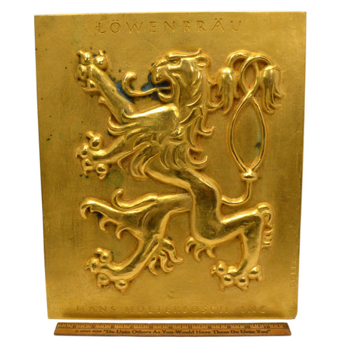 Vintage COPPER-BRASS/BRONZE PLAQUE Rare 'LOWENBRAU RAMPANT LION' Signed "GOETZ"