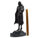 Signed! BRONZE STATUE on Marble Base NUDE WOMAN w/ OVERCOAT by BRUNO ZACH c.1920