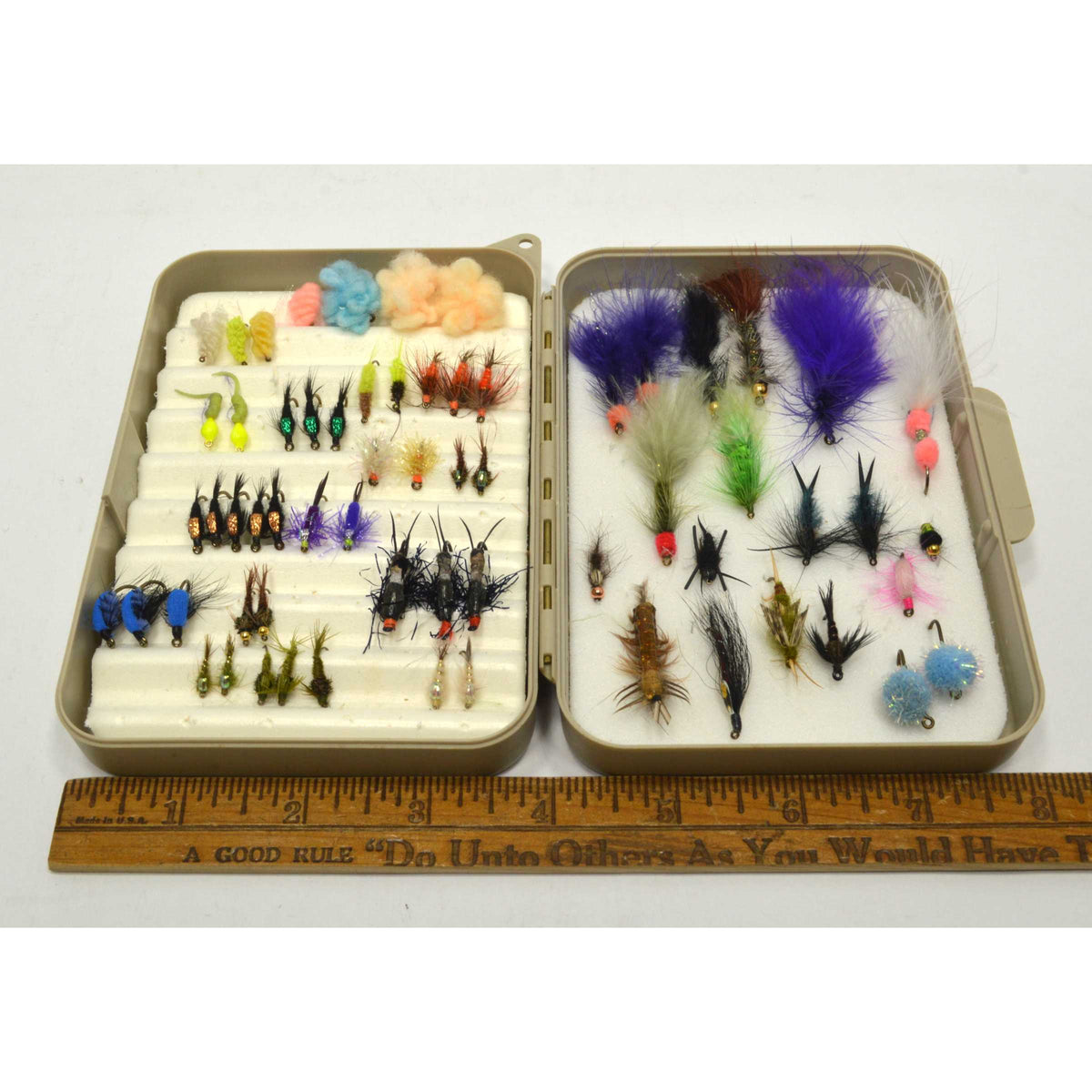 Early CORTLAND FLY FISHING FLIES Lot of 63 in ORIGINAL CASE Good Varie –  Get A Grip & More