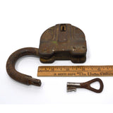 Antique BIG 5" IRON PADLOCK w/ Keyhole Cover/Door & WORKING KEY Unbranded RARE!