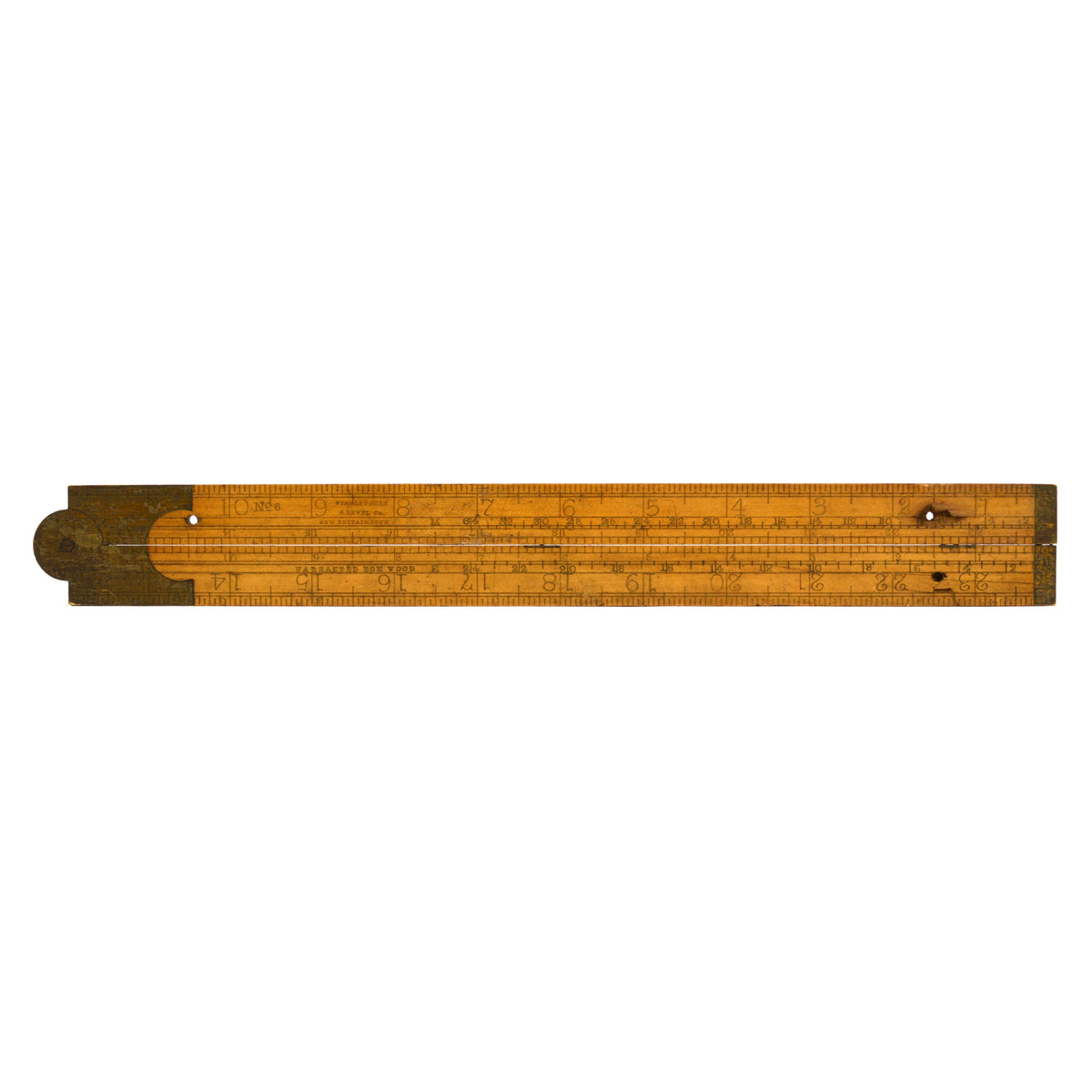 Vintage No 268 Folding Ruler 24 Wooden Boxwood Brass Tips