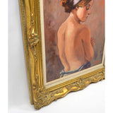 Original Art OIL ON PAINTING Vintage SIGNED "ALFIERI" Head Scarf NUDE BACK WOMAN