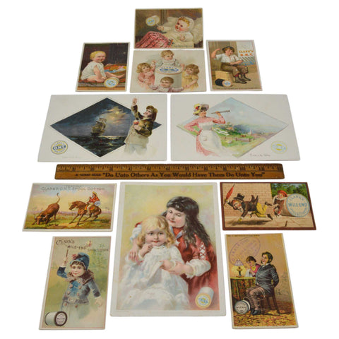 Antique Advertising TRADE CARD Lot of 11 "CLARK'S O.N.T. SPOOL COTTON" Mile-End