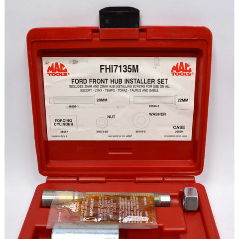 Excellent MAC TOOLS "FORD FRONT HUB INSTALLER SET" No. FHI7135M Complete in Case