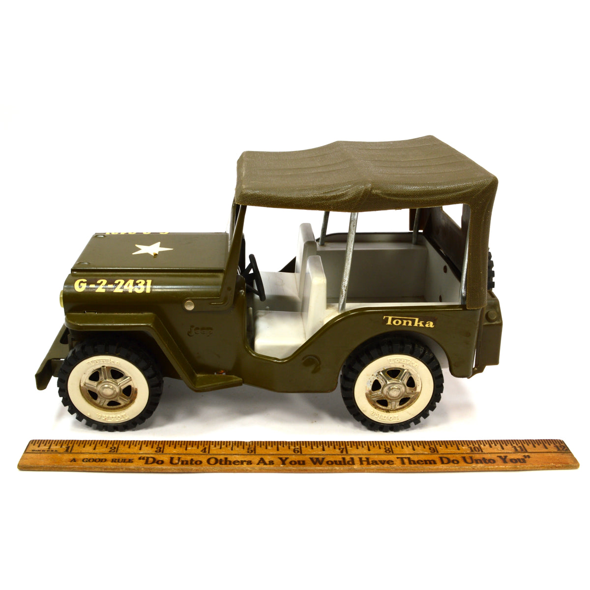 Vintage TONKA ARMY JEEP TRUCK No. G-2-2431 Pressed Steel w