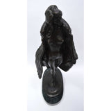 Signed! BRONZE STATUE on Marble Base NUDE WOMAN w/ OVERCOAT by BRUNO ZACH c.1920