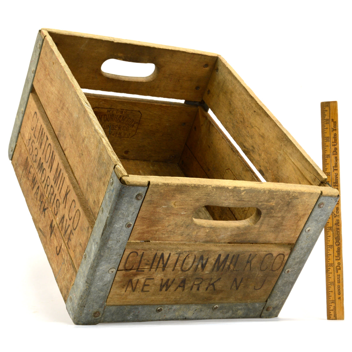 Vintage CLINTON MILK CO. CRATE Wood & Metal NEWARK, NJ DAIRY BOX