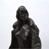 Signed! BRONZE STATUE on Marble Base NUDE WOMAN w/ OVERCOAT by BRUNO ZACH c.1920