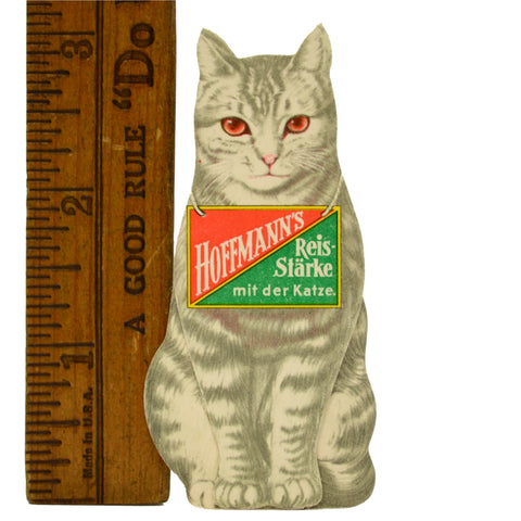 Vintage CARDBOARD DIECUT CAT Promo Ad "HOFFMANN'S REIS-STARKE" Rice Starch GRAY