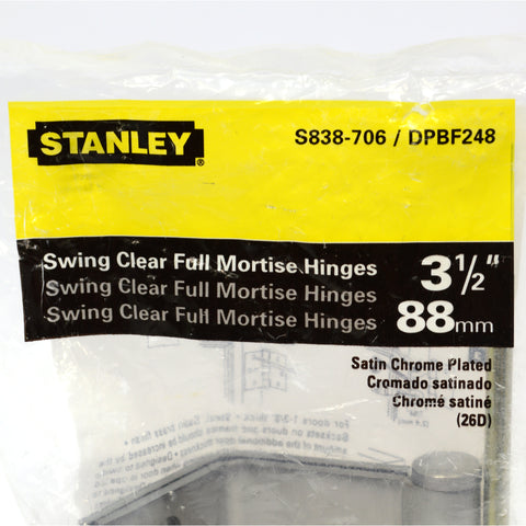 New STANLEY 'SWING CLEAR FULL MORTISE HINGES' Satin Chrome No. S838-706/DPBF248