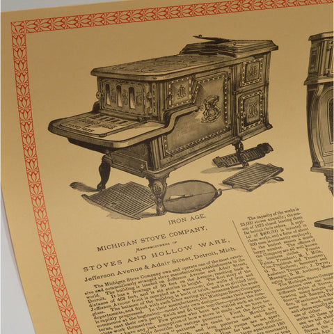 Vintage "MICHIGAN STOVE CO." ADVERTISING PRINT 17x22.5" WENTWORTH PRESS, c.1972