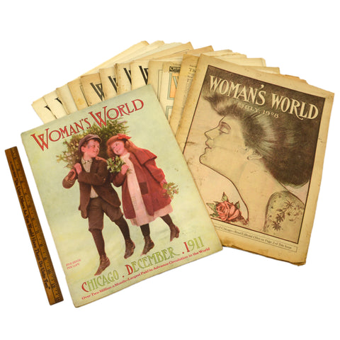 Antique "WOMAN'S WORLD" BACK-ISSUE MAGAZINE Lot; 14 Issues from 1908-1911 Rare!!