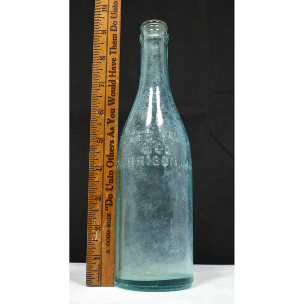 Antique GLASS SODA-BEER BOTTLE 13 oz., Aqua "PETER HAUCK & CO. HARRISON, N.J."