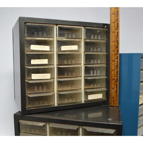 Vintage AKRO-MILS PARTS STORAGE CABINETS Lot of 3 w/ 66-DRAWERS TOTAL & 2 Types