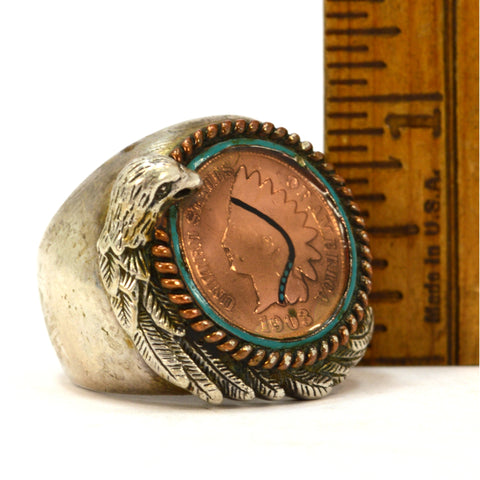 Bradford Exchange 1903 INDIAN HEAD PENNY in Sterling Silver EAGLE RING! Size ~12