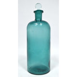 Antique GLASS APOTHECARY JAR Teal Blue-Greenish 9-3/8" DRUG BOTTLE with Stopper!