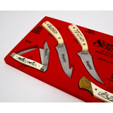 Vintage SCHRADE SCRIMSHAW KNIFE DISPLAY with 6 of 7 ORIGINAL KNIVES c.1989 Rare!