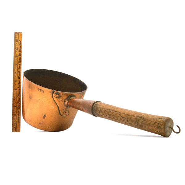 Antique SIGNED COPPER POT "BRAMHALL DEANE CO." 1 Gallon STEM & WOOD HANDLE Rare