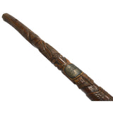 Antique HAND CARVED WOOD CANE Silver Name-Tag FOLK ART WALKING STICK Eagle & Men