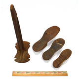 Antique CAST IRON COBBLER'S ANVIL SET Embossed Stand + 3 SHOES "PAT DEC 23 1890"