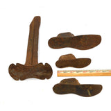 Antique CAST IRON COBBLER'S ANVIL SET Embossed Stand + 3 SHOES "PAT DEC 23 1890"