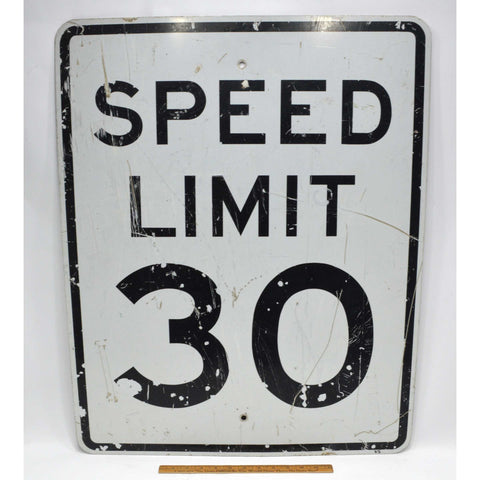 Vintage STEEL "SPEED LIMIT 30" STREET SIGN 24x30 Road/Traffic 'MPH' SIGNAGE Real