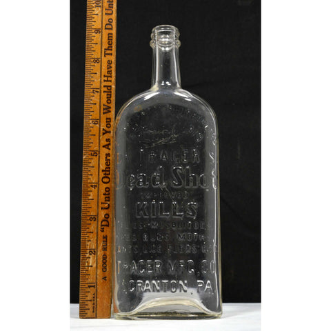 Vintage GLASS BUG POISON BOTTLE Clear "DR TRAGER'S DEAD SHOT" Scranton, PA Nice!