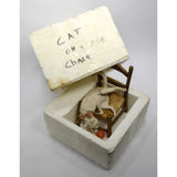 Vintage CAPODIMONTE 9" PORCELAIN 'CAT ON CHAIR' Ceramic Art Pottery "G. ARMANI"