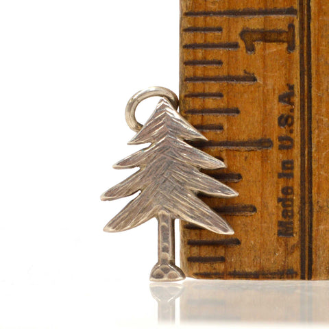 Vintage .925 SILVER BRACELET CHARM Tiny 'X-MAS/PINE TREE' Marked FISH & STERLING