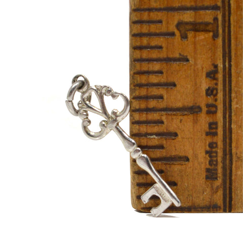 Vintage .925 SILVER BRACELET CHARM Super Tiny 'SKELETON KEY' Marked "STERLING"