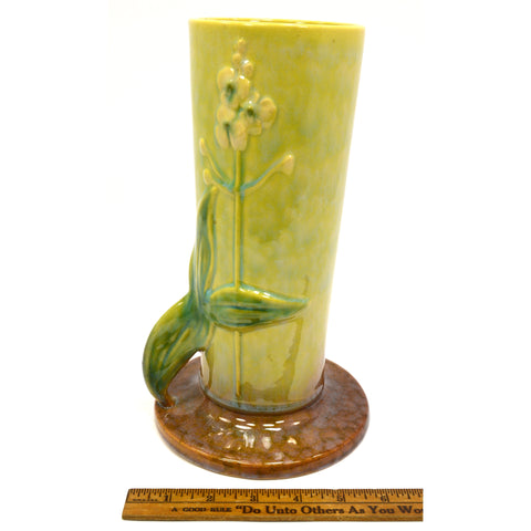 Vintage ROSEVILLE POTTERY "WINCRAFT" VASE 285-10 GREEN/YELLOW 10.5" Floral Motif