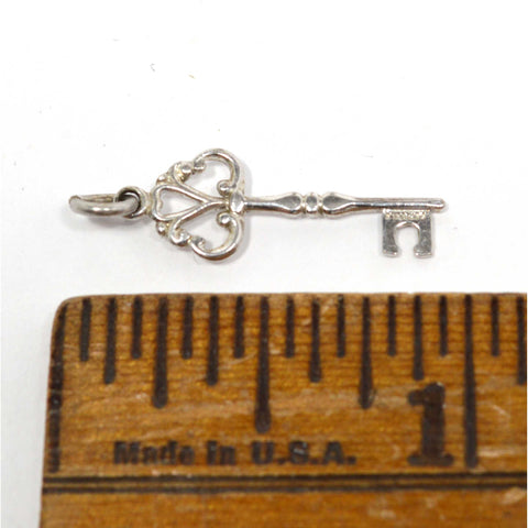 Vintage .925 SILVER BRACELET CHARM Super Tiny 'SKELETON KEY' Marked "STERLING"