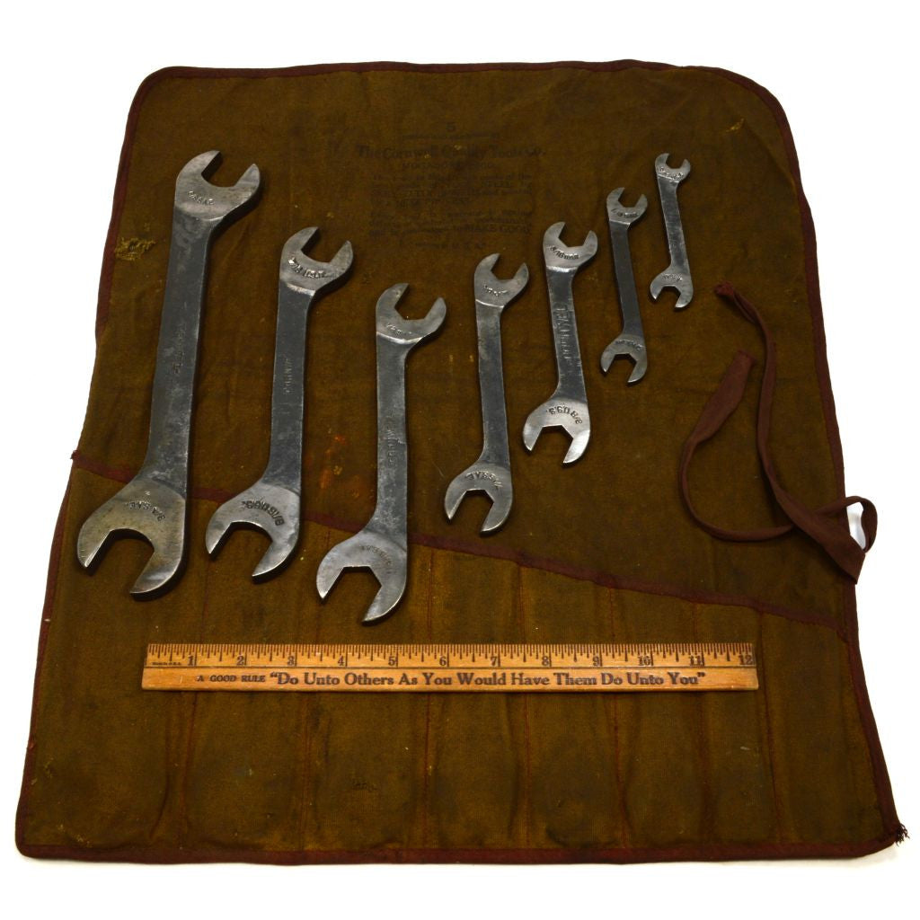 Antique CORNWELL 7-Piece OPEN END WRENCH SET in Cloth Pouch SAE