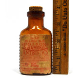 Vintage POISON BOTTLE 3-5/8" Amber LILLY DIAMOND ANTISEPTICS Paper Label + CORK!