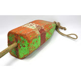 Antique LOBSTER/CRAB POT BUOY Old GREEN ORANGE & RED PAINT on Wood FISHING FLOAT