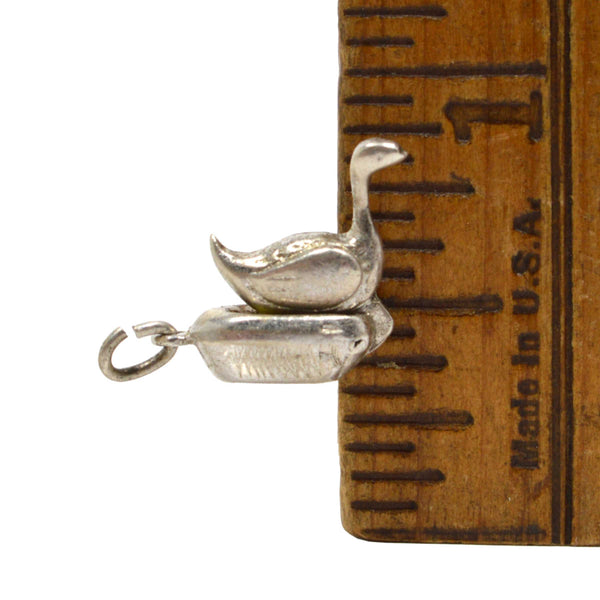 Vintage STERLING SILVER BRACELET CHARM Articulated 'GOOSE w/ GOLDEN EGG' Hinged