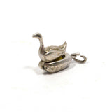 Vintage STERLING SILVER BRACELET CHARM Articulated 'GOOSE w/ GOLDEN EGG' Hinged