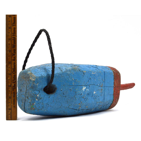 Antique LOBSTER / CRAB POT BUOY Old BLUE & RED PAINT Wooden FISHING CAGE FLOAT