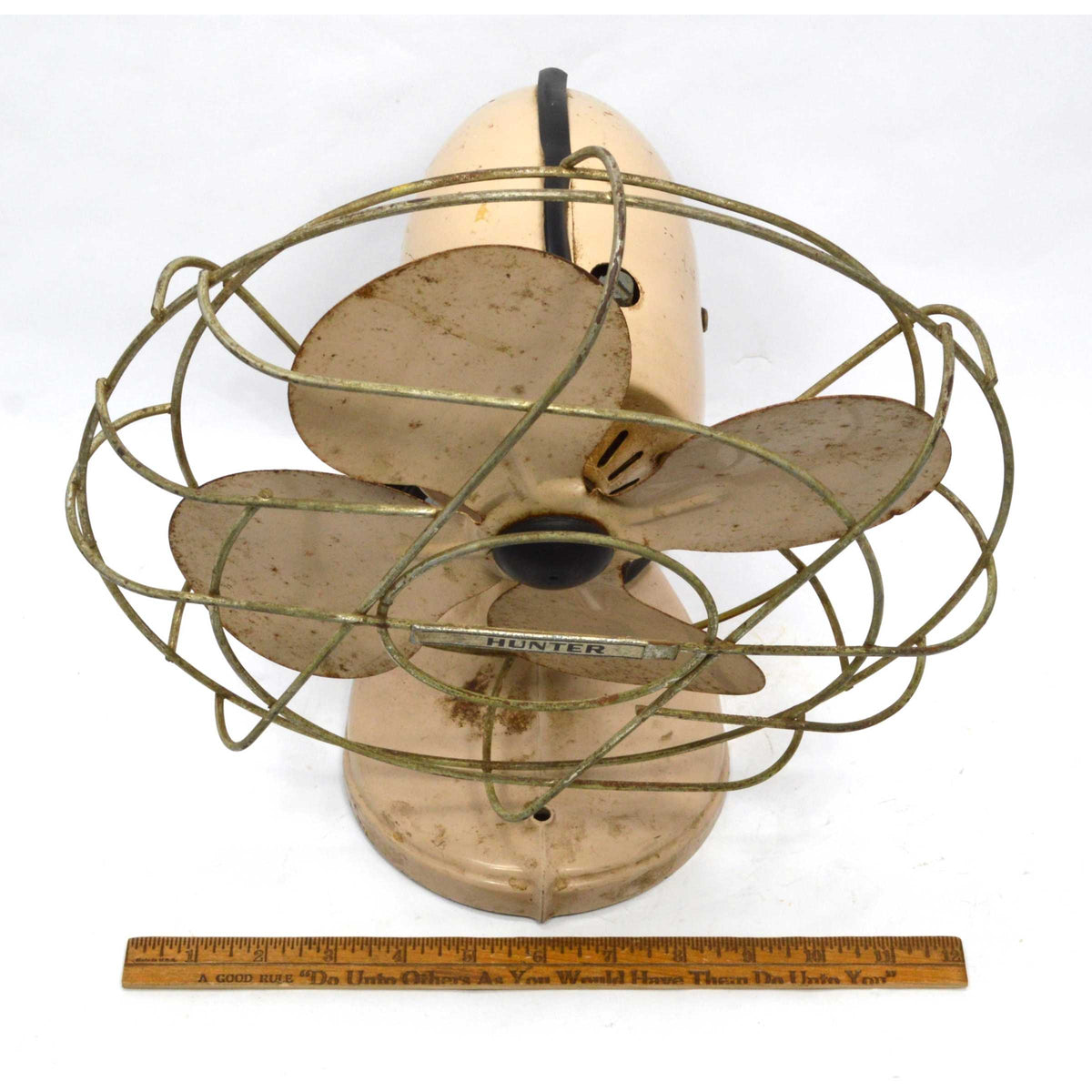 Vintage "HUNTER" ELECTRIC FAN 4Blade 10" TANBEIGE MidCentury ART DE