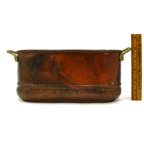 Antique COPPER ROASTING POT Small 10" (No Lid) w/ 'DOVETAIL' BASE Brass Handles