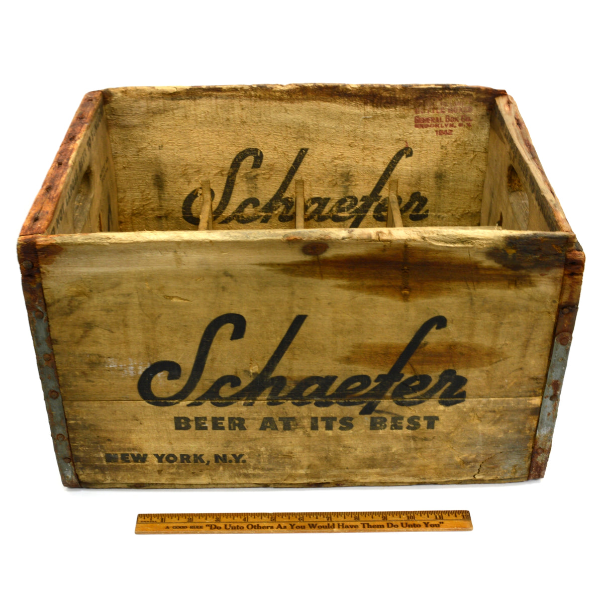 Vintage SCHAEFER BEER AT ITS BEST CRATE General Box c.1942 w/ 12